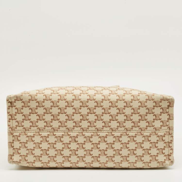 Pre Owned Celine Beige/Brown Triomphe Canvas Large Cabas Thais Tote