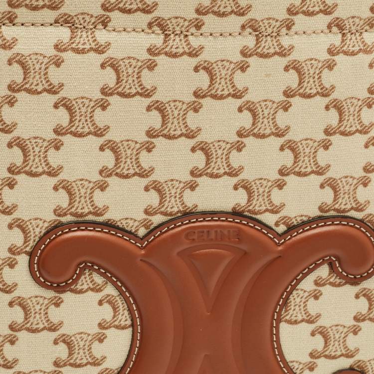 Pre Owned Celine Beige/Brown Triomphe Canvas Large Cabas Thais Tote