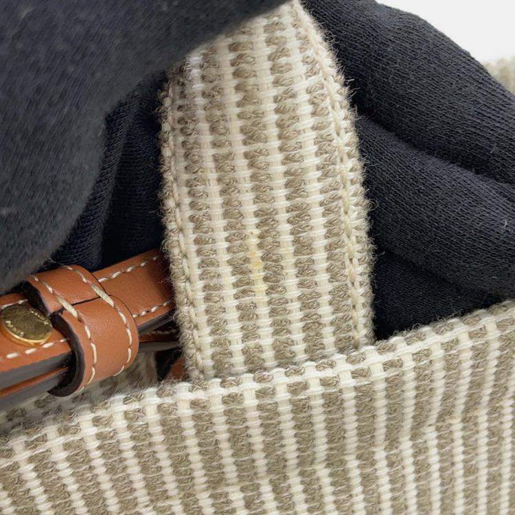 Pre Owned Celine Small Kabatais 2-Way Bag Gray/Brown Canvas Leather