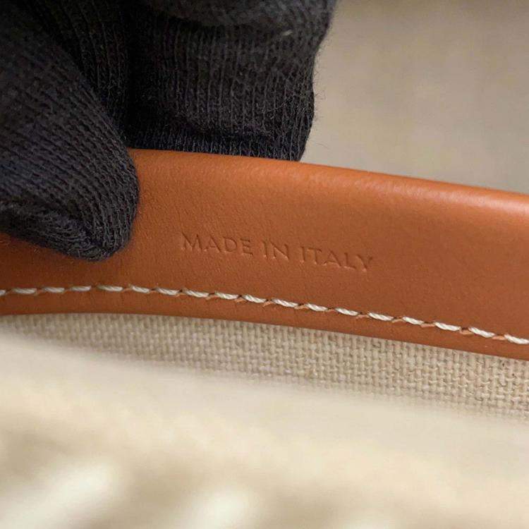 Pre Owned Celine Small Kabatais 2-Way Bag Gray/Brown Canvas Leather