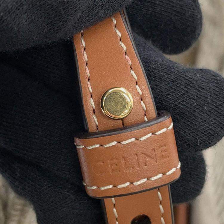 Pre Owned Celine Small Kabatais 2-Way Bag Gray/Brown Canvas Leather