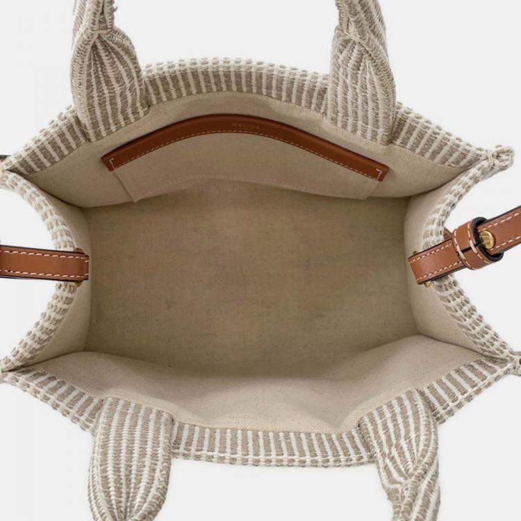 Pre Owned Celine Small Kabatais 2-Way Bag Gray/Brown Canvas Leather