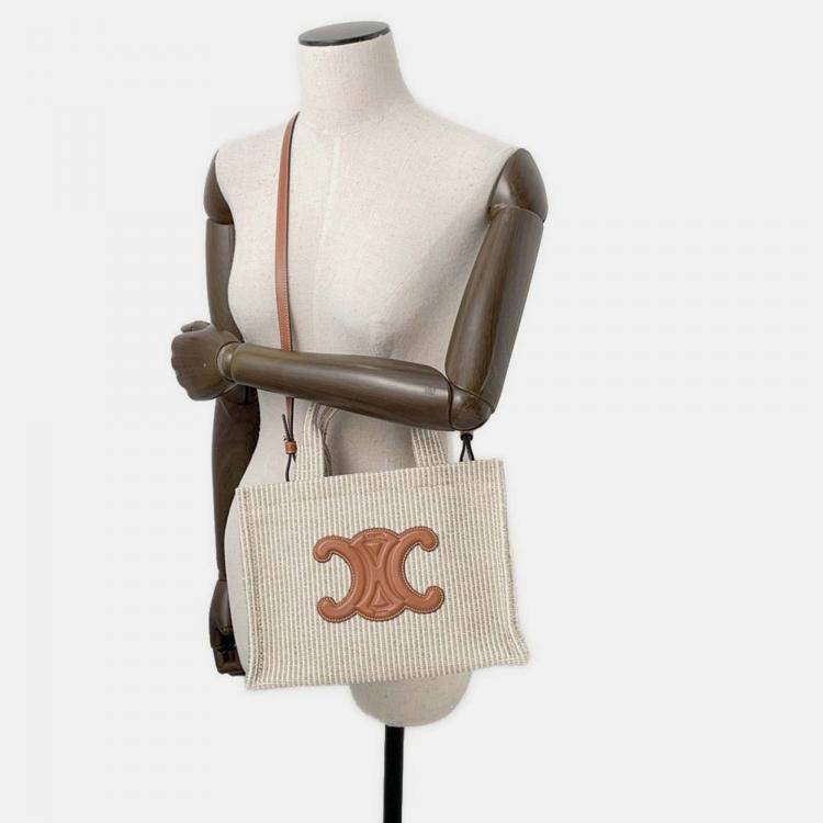 Pre Owned Celine Small Kabatais 2-Way Bag Gray/Brown Canvas Leather