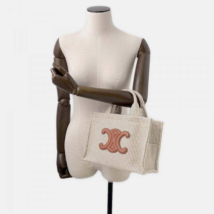 Pre Owned Celine Small Kabatais 2-Way Bag Gray/Brown Canvas Leather