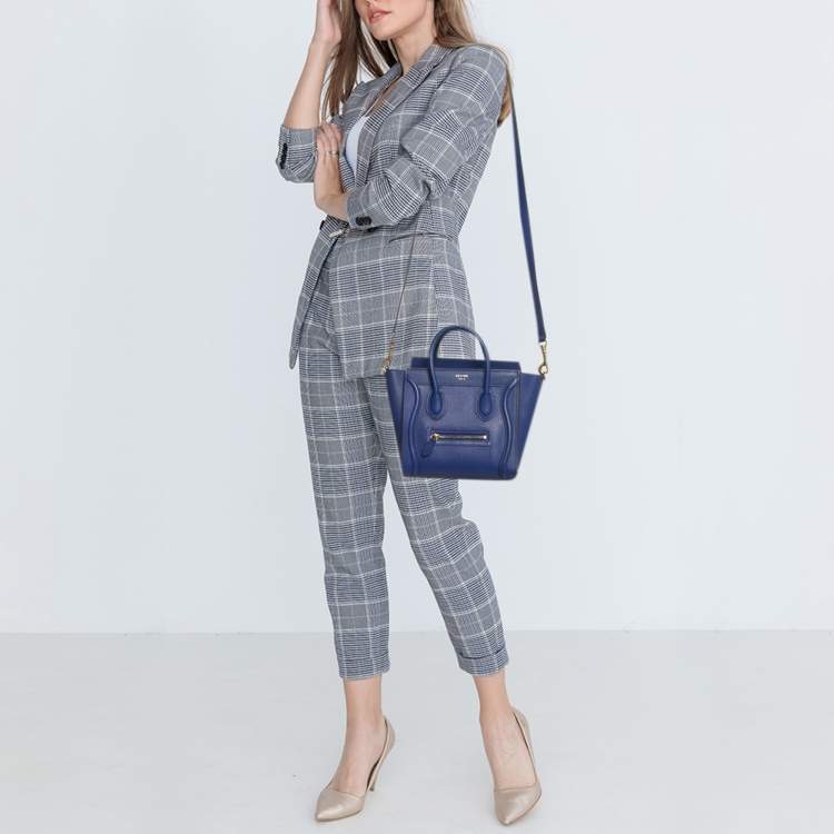 Pre Owned Celine Blue Leather Nano Luggage Tote