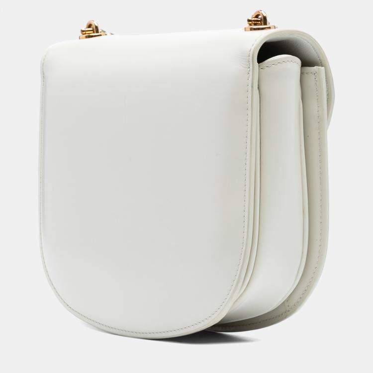 Pre Owned Celine White Teen Shiny Calfskin Triomphe Besace Clea Chain Crossbody