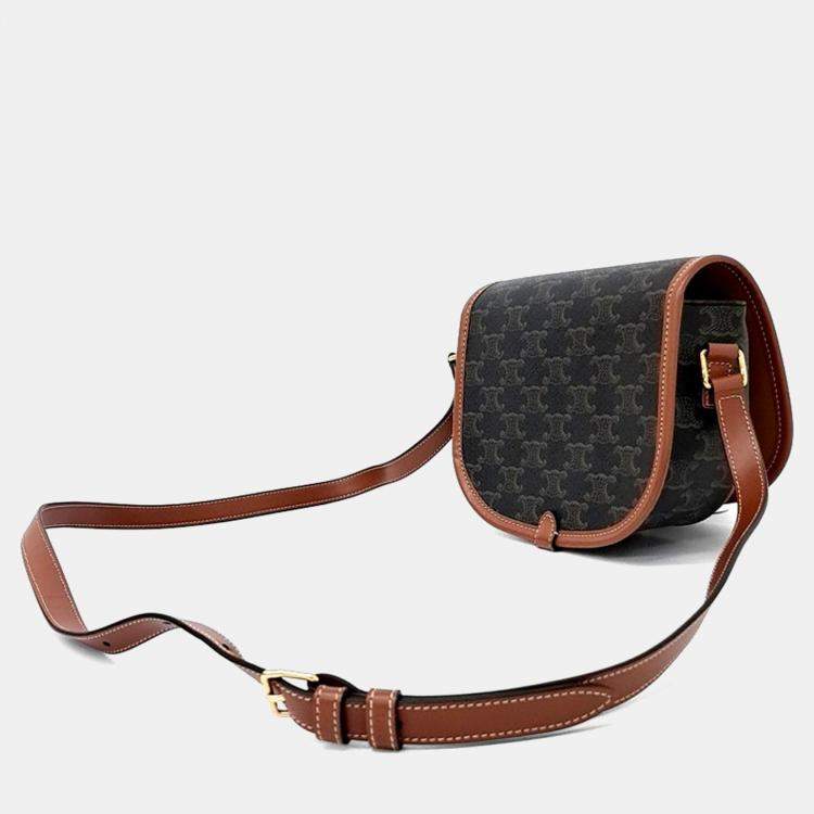 Pre Owned Celine Brown Coated Canvas Folco Bag Medium