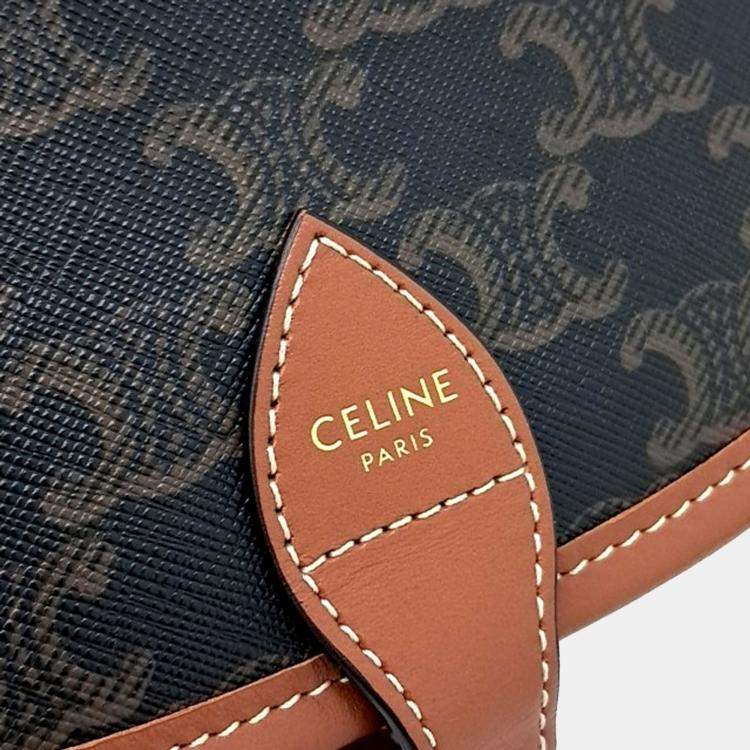 Pre Owned Celine Brown Coated Canvas Folco Bag Medium