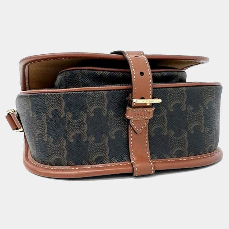 Pre Owned Celine Brown Coated Canvas Folco Bag Medium