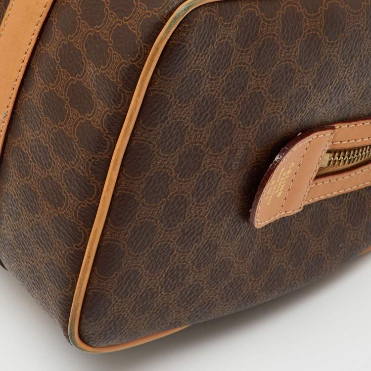 Pre Owned Celine Brown Macadam Coated Canvas and Leather Boston Bag