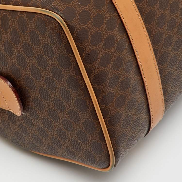 Pre Owned Celine Brown Macadam Coated Canvas and Leather Boston Bag