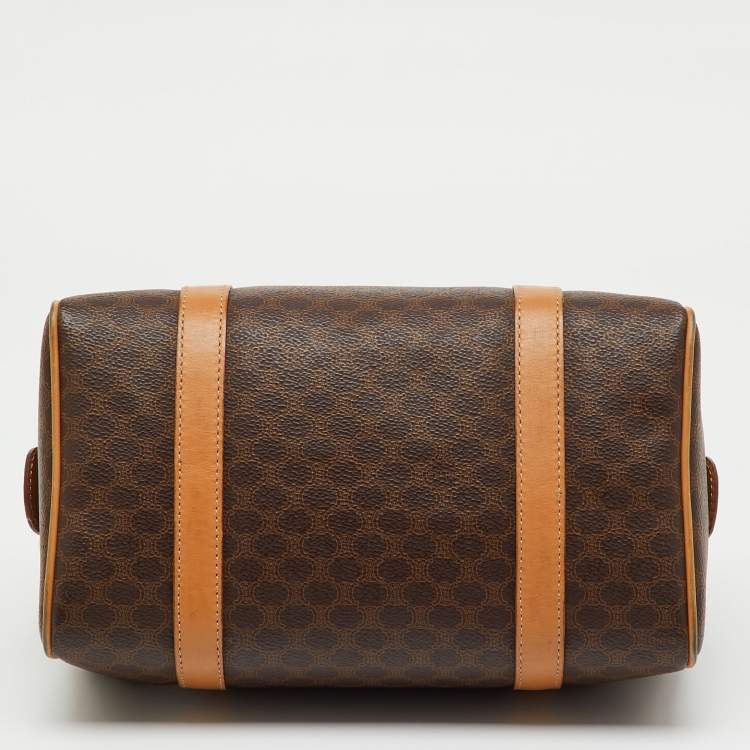 Pre Owned Celine Brown Macadam Coated Canvas and Leather Boston Bag