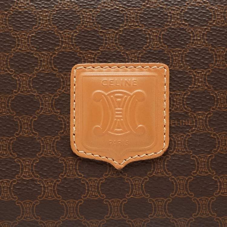 Pre Owned Celine Brown Macadam Coated Canvas and Leather Boston Bag