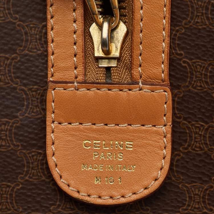 Pre Owned Celine Brown Macadam Coated Canvas and Leather Boston Bag