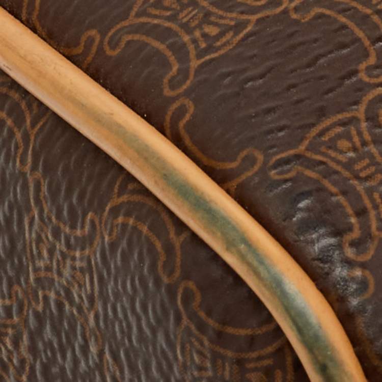 Pre Owned Celine Brown Macadam Coated Canvas and Leather Boston Bag