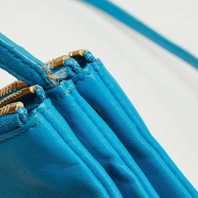 Pre Owned Celine Blue Leather Small Trio Crossbody Bag
