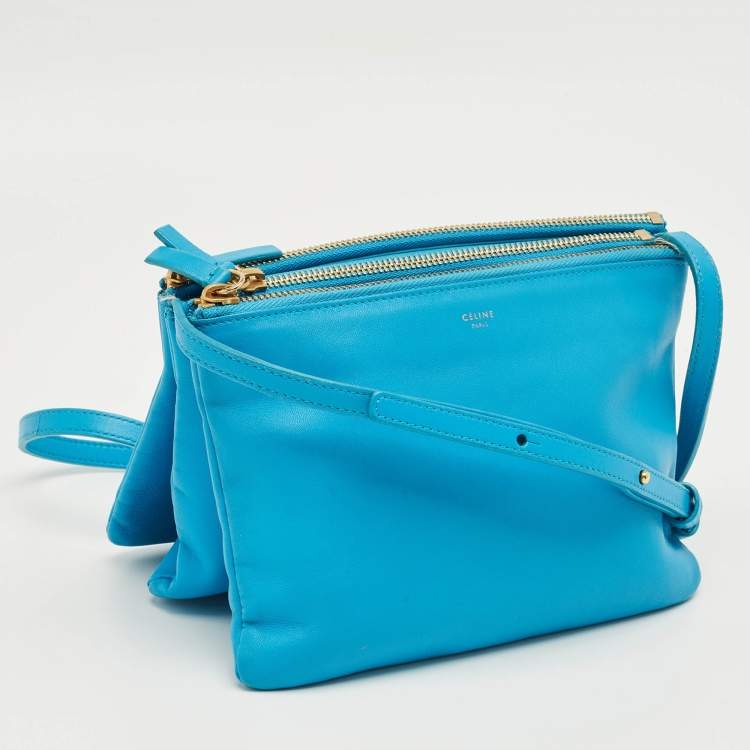 Pre Owned Celine Blue Leather Small Trio Crossbody Bag