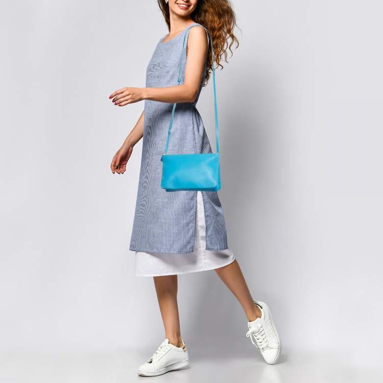 Pre Owned Celine Blue Leather Small Trio Crossbody Bag