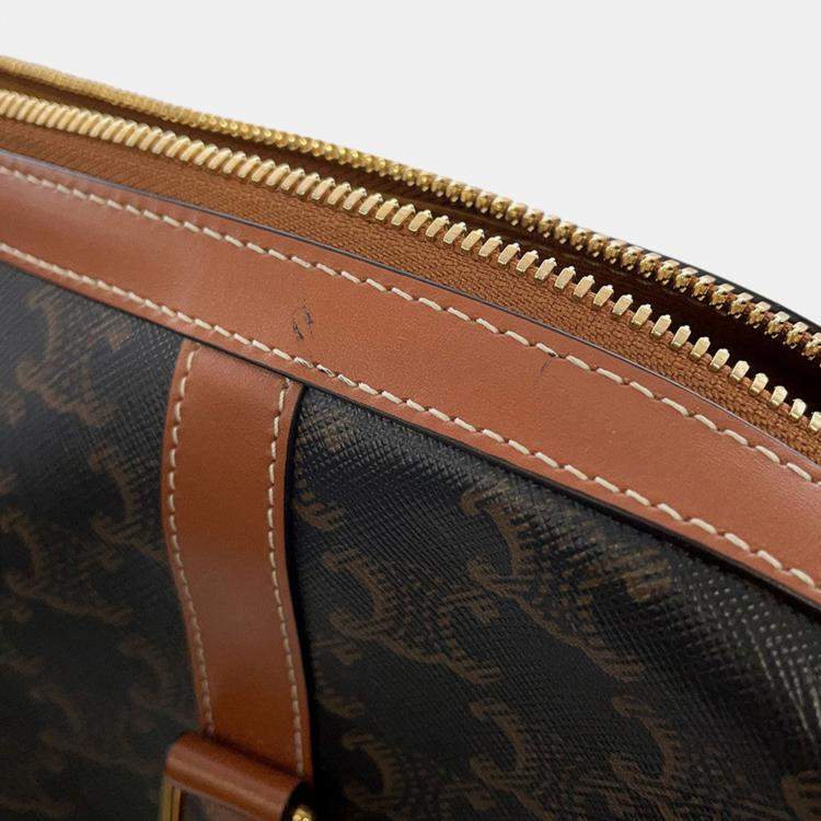 Pre Owned Celine Triomphe Vertical Travel Bag Black/Tan Pvc Leather