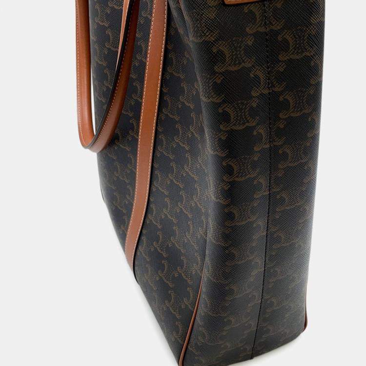 Pre Owned Celine Triomphe Vertical Travel Bag Black/Tan Pvc Leather