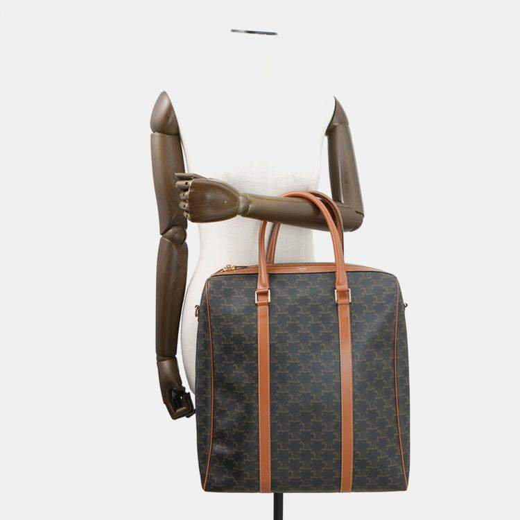 Pre Owned Celine Triomphe Vertical Travel Bag Black/Tan Pvc Leather