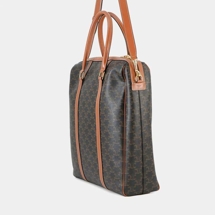 Pre Owned Celine Triomphe Vertical Travel Bag Black/Tan Pvc Leather