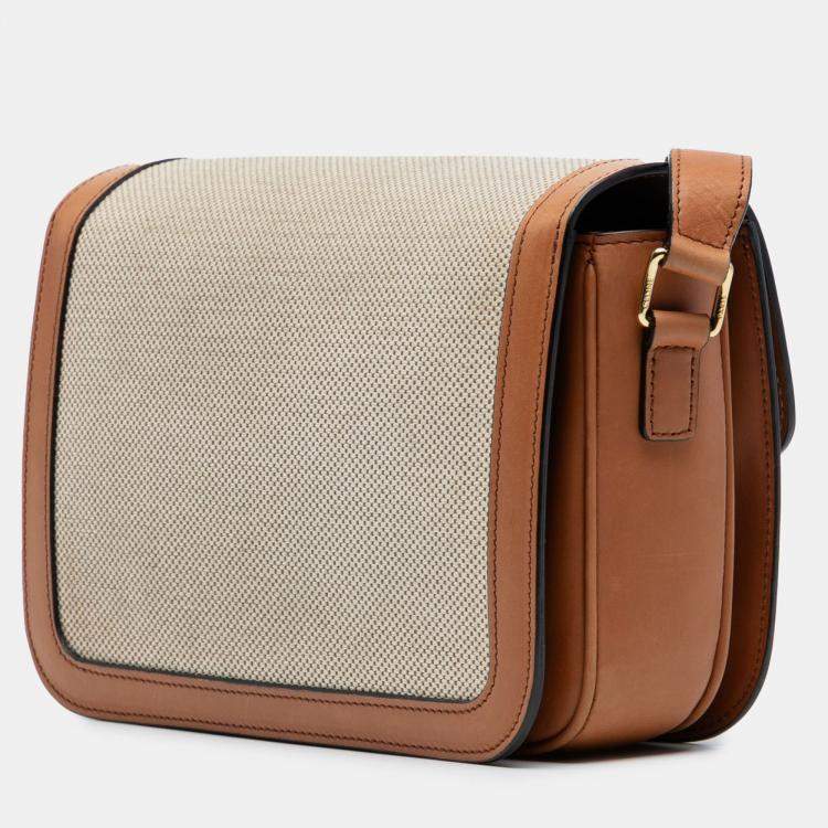 Pre Owned Celine Classique Triomphe Canvas Calfskin Leather Crossbody Bag