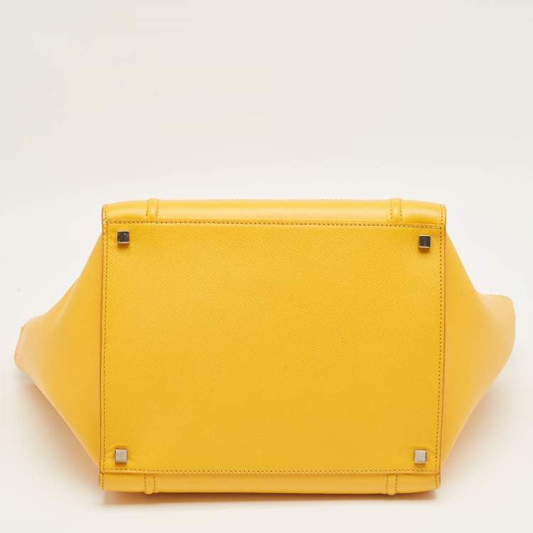 Pre Owned Celine Yellow Leather Medium Phantom Luggage Tote