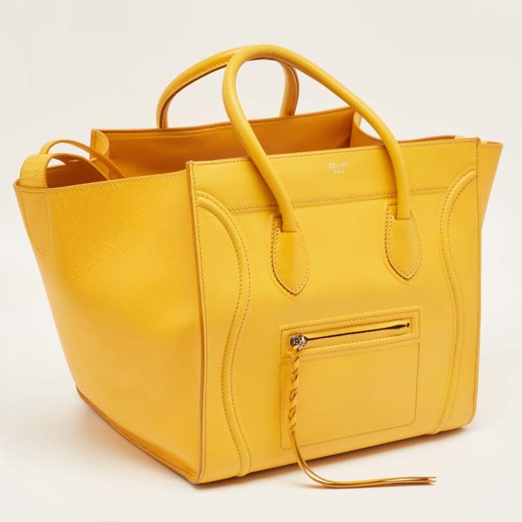 Pre Owned Celine Yellow Leather Medium Phantom Luggage Tote