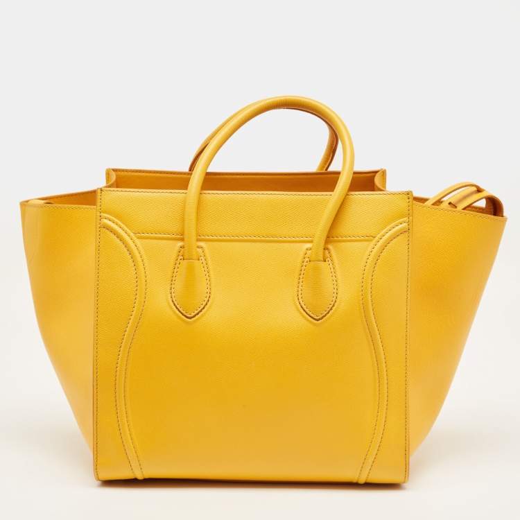 Pre Owned Celine Yellow Leather Medium Phantom Luggage Tote