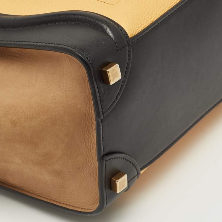 Pre Owned Celine Tricolor Leather and Nubuck Micro Luggage Tote