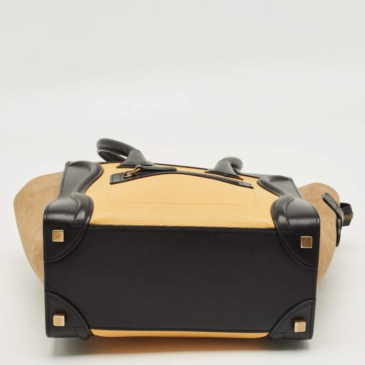 Pre Owned Celine Tricolor Leather and Nubuck Micro Luggage Tote