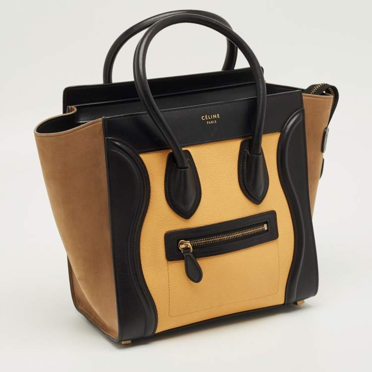 Pre Owned Celine Tricolor Leather and Nubuck Micro Luggage Tote