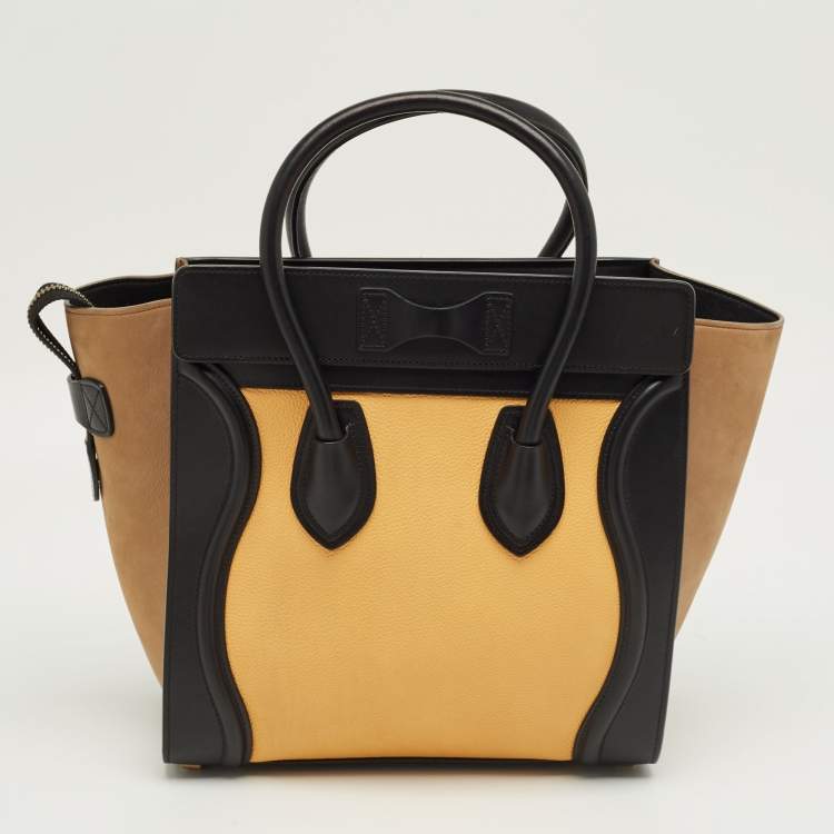 Pre Owned Celine Tricolor Leather and Nubuck Micro Luggage Tote