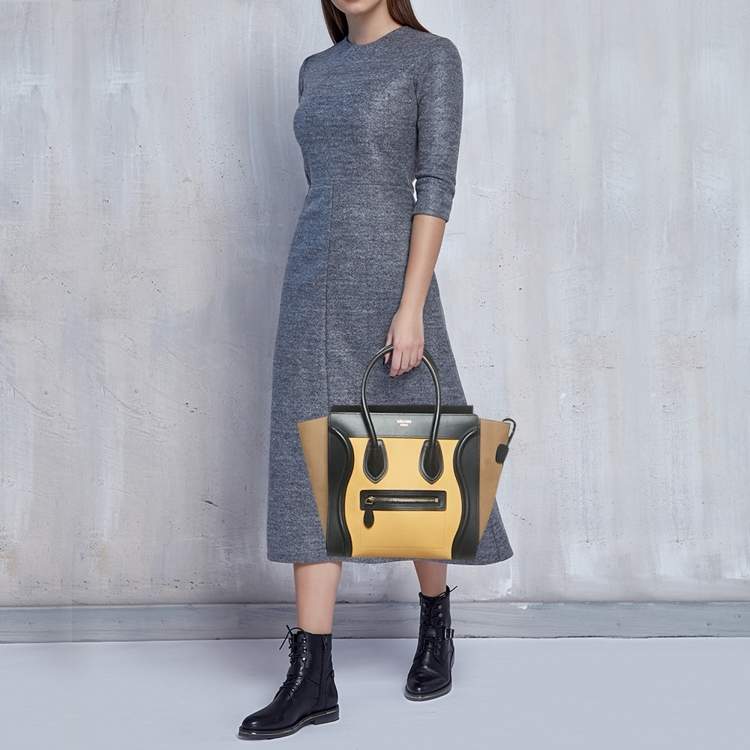 Pre Owned Celine Tricolor Leather and Nubuck Micro Luggage Tote