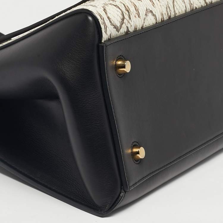 Pre Owned Celine Black/Off White Leather and Python Medium Edge Top Handle Bag
