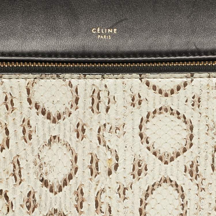 Pre Owned Celine Black/Off White Leather and Python Medium Edge Top Handle Bag