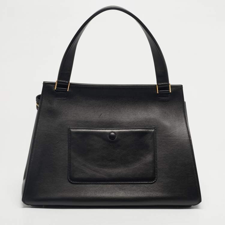 Pre Owned Celine Black/Off White Leather and Python Medium Edge Top Handle Bag