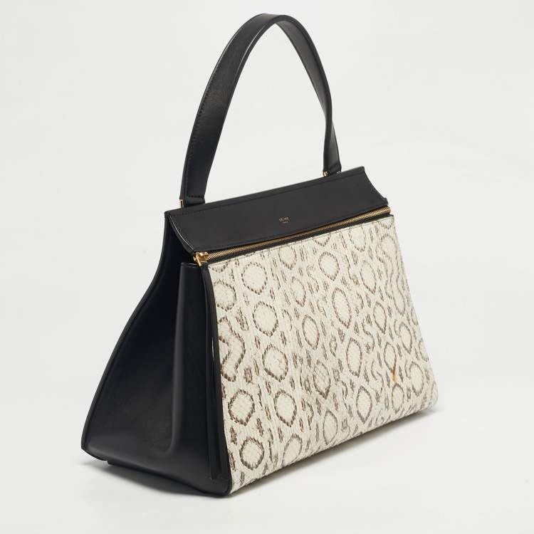 Pre Owned Celine Black/Off White Leather and Python Medium Edge Top Handle Bag