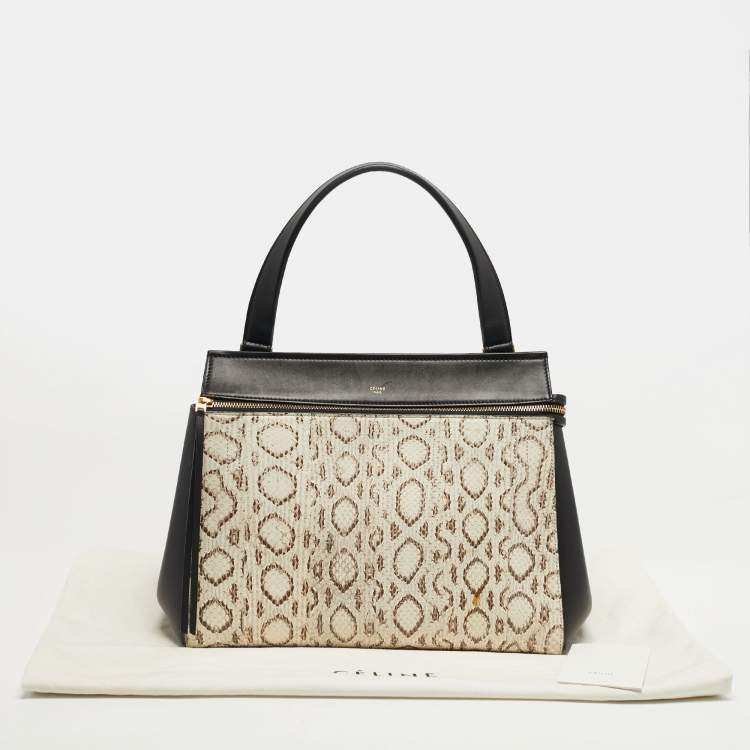 Pre Owned Celine Black/Off White Leather and Python Medium Edge Top Handle Bag