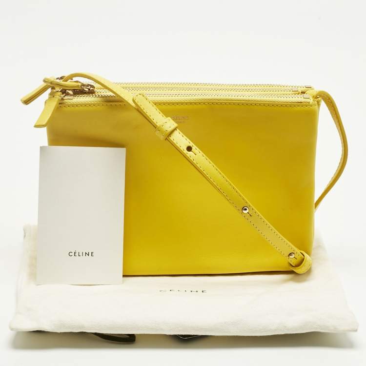 Pre Owned Celine Yellow Leather Small Trio Crossbody Bag