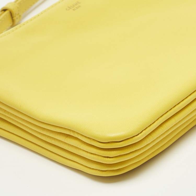 Pre Owned Celine Yellow Leather Small Trio Crossbody Bag