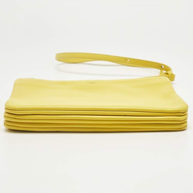 Pre Owned Celine Yellow Leather Small Trio Crossbody Bag