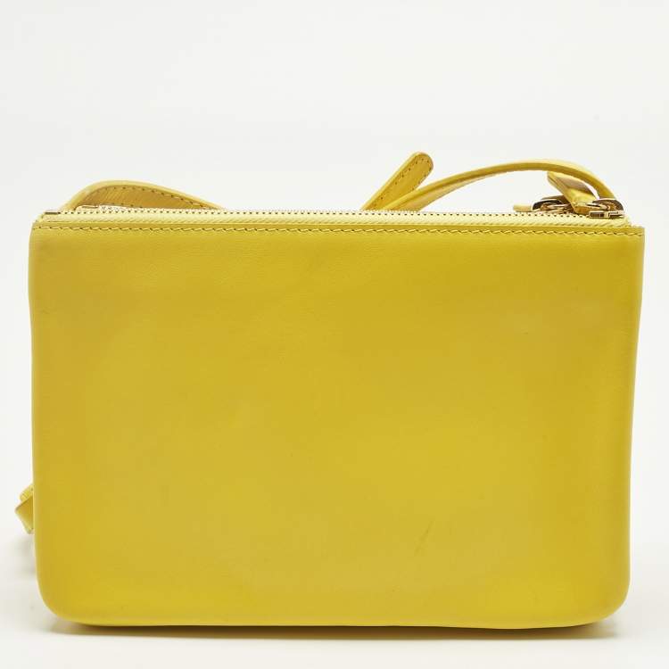 Pre Owned Celine Yellow Leather Small Trio Crossbody Bag