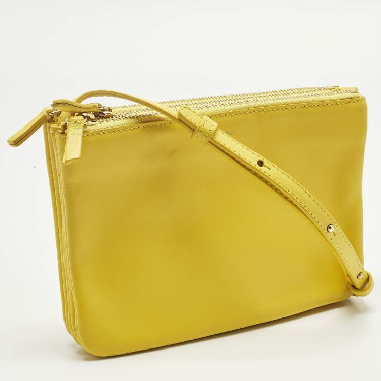 Pre Owned Celine Yellow Leather Small Trio Crossbody Bag