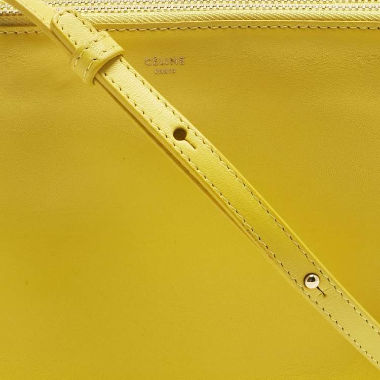 Pre Owned Celine Yellow Leather Small Trio Crossbody Bag