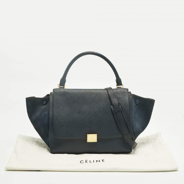 Pre Owned Celine Navy Blue Leather and Suede Medium Trapeze Top Handle Bag