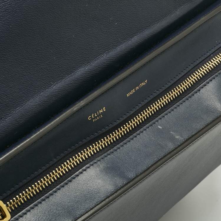 Pre Owned Celine Navy Blue Leather and Suede Medium Trapeze Top Handle Bag