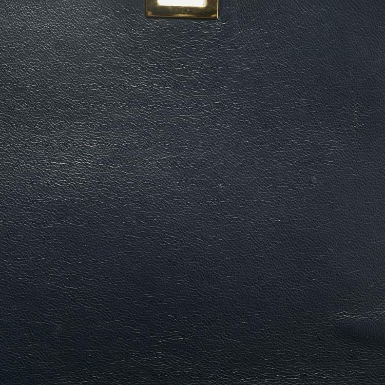 Pre Owned Celine Navy Blue Leather and Suede Medium Trapeze Top Handle Bag