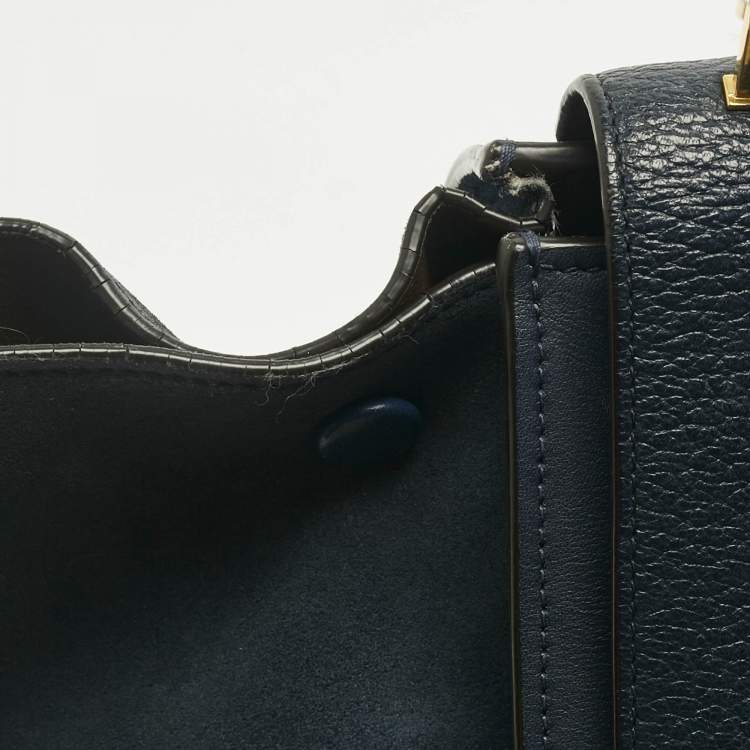 Pre Owned Celine Navy Blue Leather and Suede Medium Trapeze Top Handle Bag